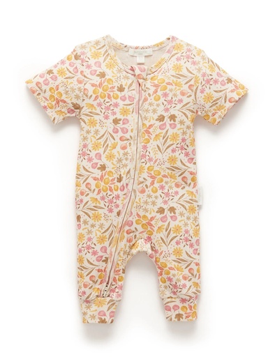 [9336995332224] Purebaby | Fruit & Flowers Rib Zip Growsuit (2y)