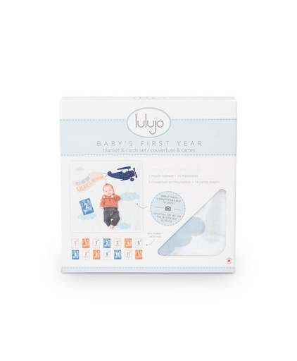 [LJ591] Lulujo | Baby's First Year Blanket & Card Set - Greatest Adventure