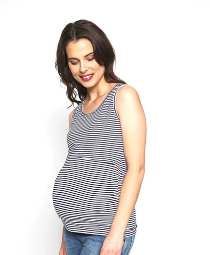 [R-251-88-Navy White-S] Cake Maternity | Pull-Up Nursing Tank (Small)