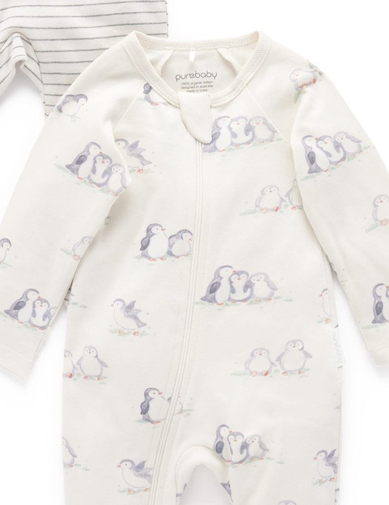 Purebaby | Cloud Penguin Zip Growsuit 2 Pack