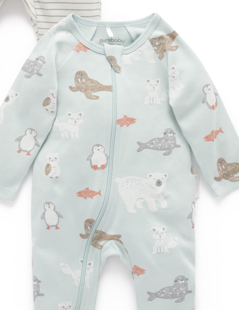 Purebaby | Mist Polar Zip Growsuit 2 Pack