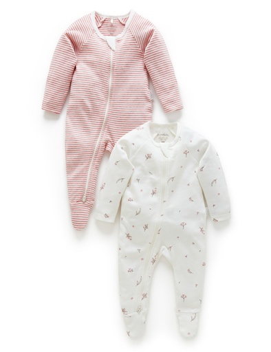 Purebaby | Vanilla Blossom Zip Growsuit 2 Pack